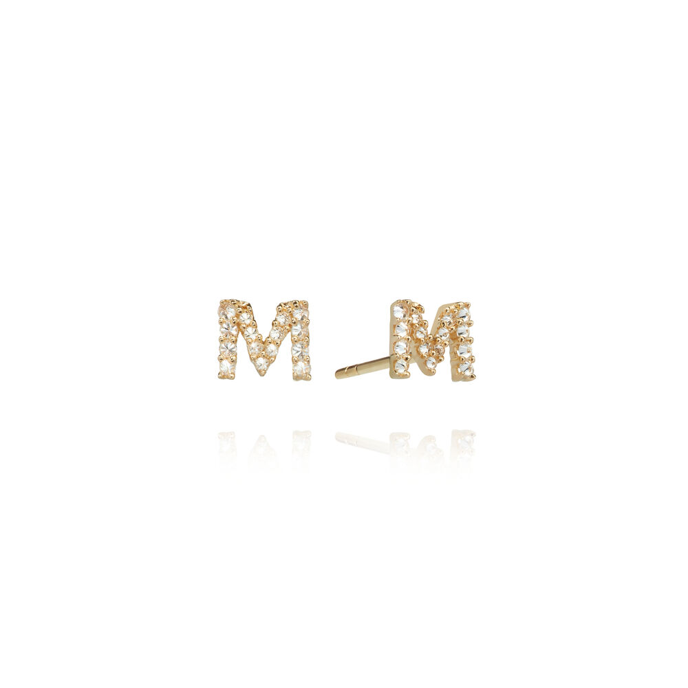 A pair of 18ct Gold Diamond Initial M Stud Earrings | Annoushka jewelley